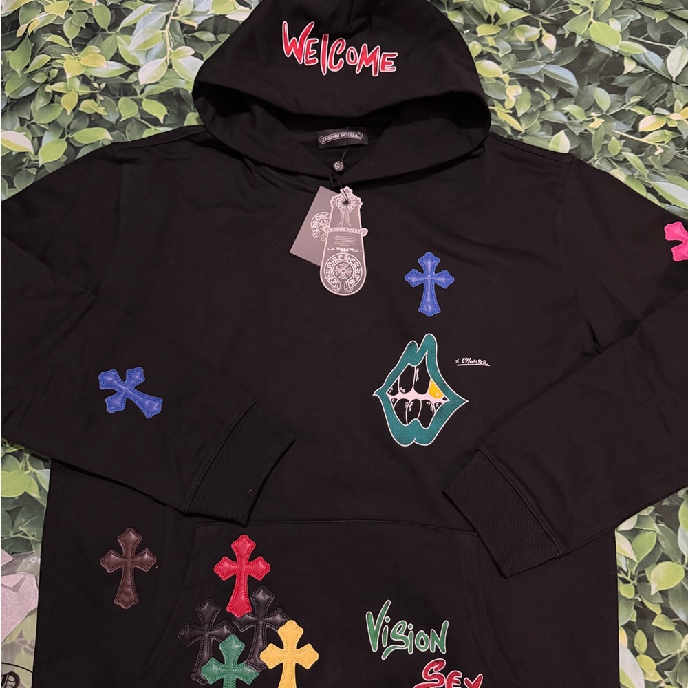 Chrome Hearts Black Hoodie with Red and Blue Accents